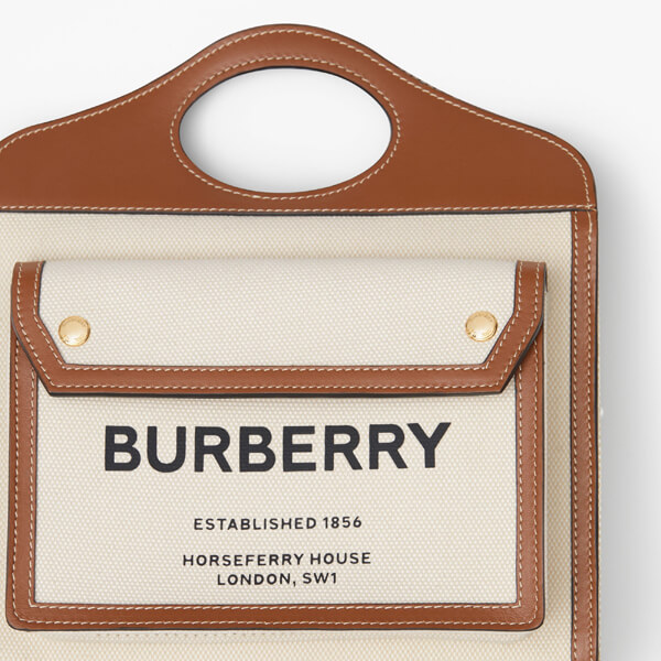 2020SS BURBERRY（バーバリー ポケットバッグ コピー）ミディアム ツートン キャンバス＆レザーバッグ